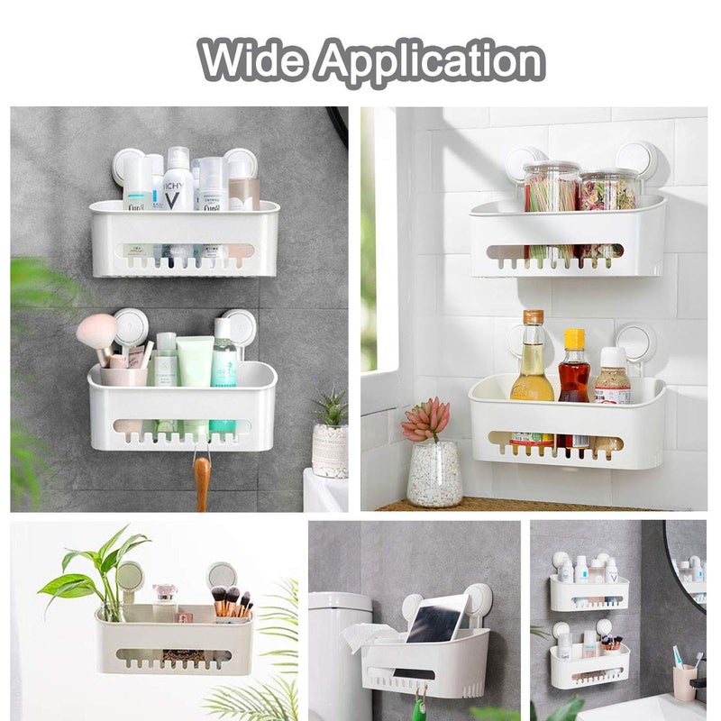SunHorde Plastic Shower Caddy Suction Cup Shower Organizer Basket Bath Shelf, Strong Suction Power Bathroom Caddies with Fence Hooks, Kitchen Rack, Waterproof, Oilproof, Reusable, for Shampoo, Gel - Image 3